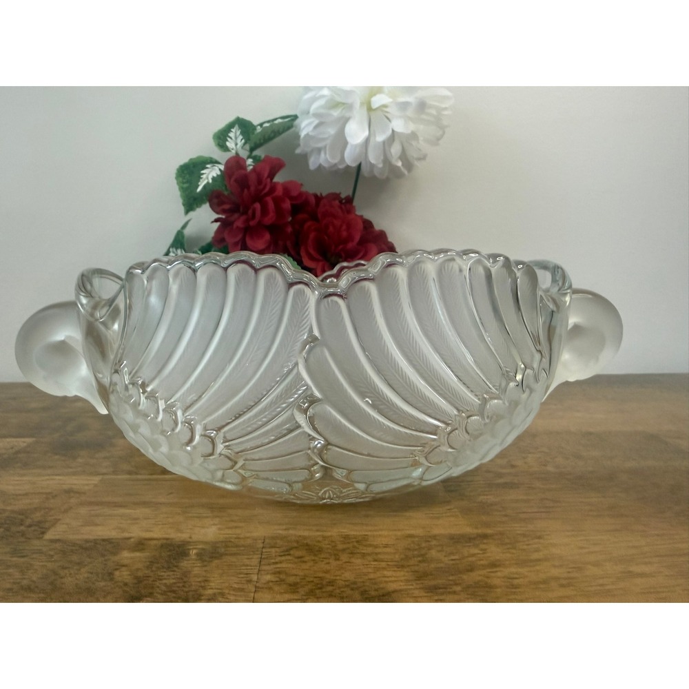 Vintage Original Walther Glass Frosted‎ Swan Handled Bowl German Crystal